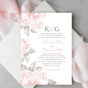Invitación Monograma Rosa de color rosa de la vendimia