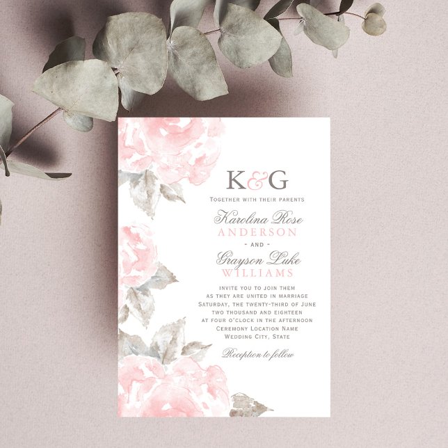 Invitación Monograma Rosa de color rosa de la vendimia (Subido por el creador)