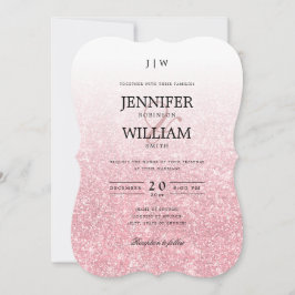 Invitación Monograma Rosa de Purpurina de oro simple y elegan