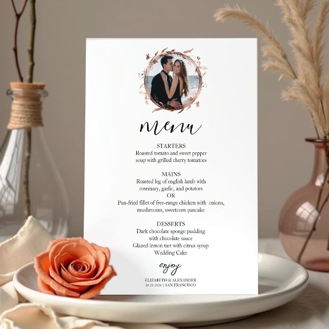 Invitación Monograma Rosa floral Menú Boda de fotos Relieve m (Subido por el creador)