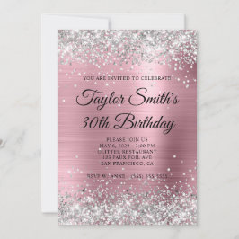 Invitación Monograma rosa pálido Purpurina plateado 30 cumple