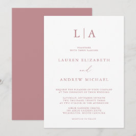 Invitación Monograma Rosa polvoriento Boda Minimalista simple