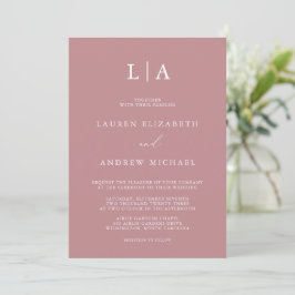 Invitación Monograma Rosa polvoriento Boda Minimalista simple