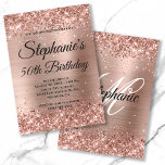 Invitación Monograma Rosa Purpurina de oro y Relieve metaliza<br><div class="desc">Crea tu propio lujoso monograma, elegante invitación para celebrar el cumpleaños de un hito. Los gráficos decorativos de purpurina dorado brillantemente rosa forman un borde superior e inferior. El fondo del arte digital presenta un Relieve metalizado metalizado lujoso color rosa rosa oscuro y lustre. Personalizar los colores o estilos del...</div>