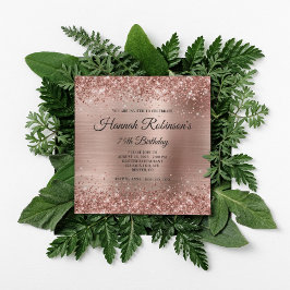 Invitación Monograma Rosa Purpurina de oro y Relieve metaliza