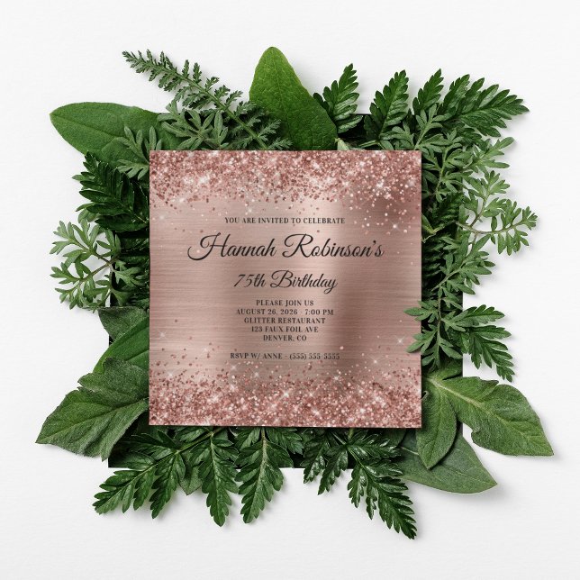 Invitación Monograma Rosa Purpurina de oro y Relieve metaliza (Create your own milestone birthday invitation for her.)