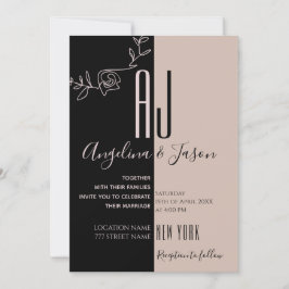Invitación Monograma rosa y negro Boda