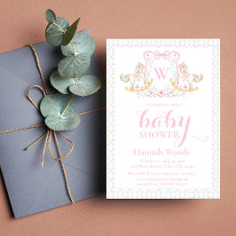 Invitación Monograma rosado Coquette Baby Shower