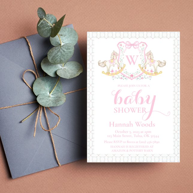 Invitación Monograma rosado Coquette Baby Shower (Subido por el creador)
