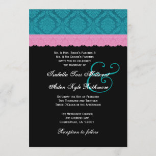 Invitación Monograma rosado y verde azulado P513 de la boda