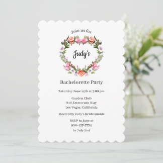 Invitación Monograma Rosas Floral Heart Bachelorette Party