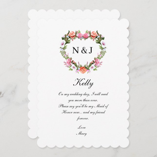 Invitación Monograma Rosas románticos Floral Corazón donado d (Anverso / Reverso)