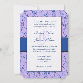 Invitación Monograma Royal Blue Lilac Swirl Boda