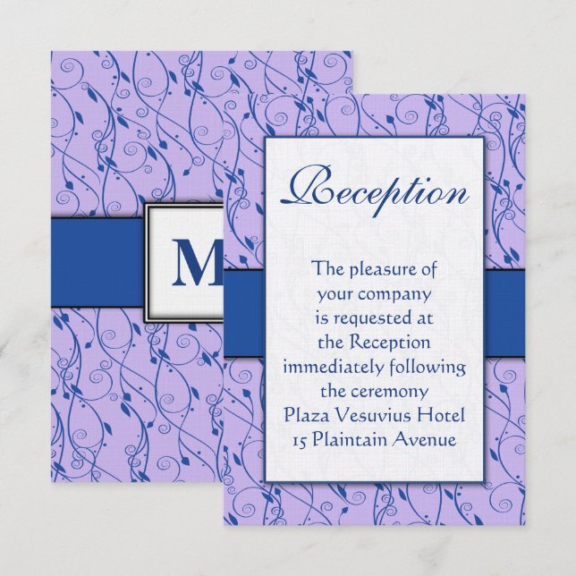 Invitación Monograma Royal Blue Lilac Swirl Boda (Anverso / Reverso)
