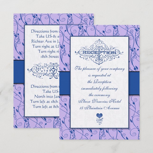 Invitación Monograma Royal Blue Lilac Swirl Wedding Recepción (Anverso / Reverso)
