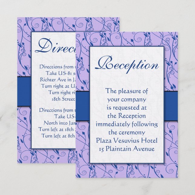 Invitación Monograma Royal Blue Lilac Swirl Wedding Recepción (Anverso / Reverso)
