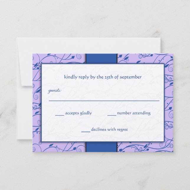 Invitación Monograma Royal Blue Lilac Swirl Wedding RSVP (Anverso)