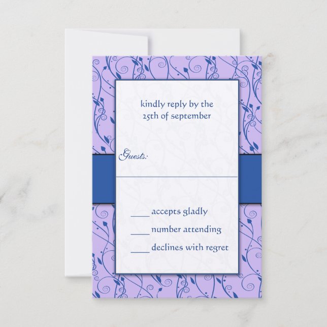 Invitación Monograma Royal Blue Lilac Swirl Wedding RSVP (Anverso)