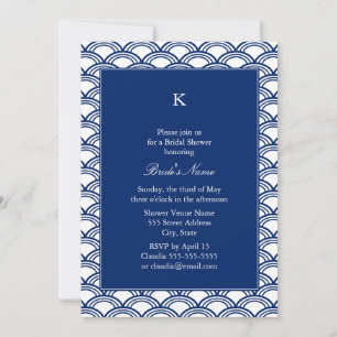 Invitación Monograma Royal Blue Seigaiha Pattern Ducha de nov