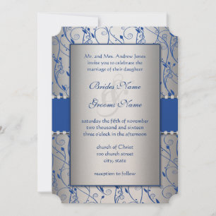 Invitación Monograma Royal Blue Silver Swirl Boda