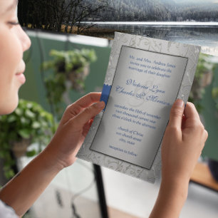 Invitación Monograma Royal Blue Silver Swirl Boda
