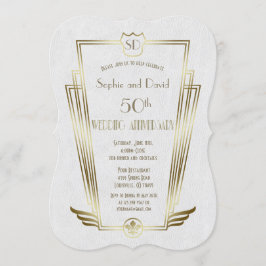 Invitación Monograma Royal Gold Art Deco de Boda Aniversario