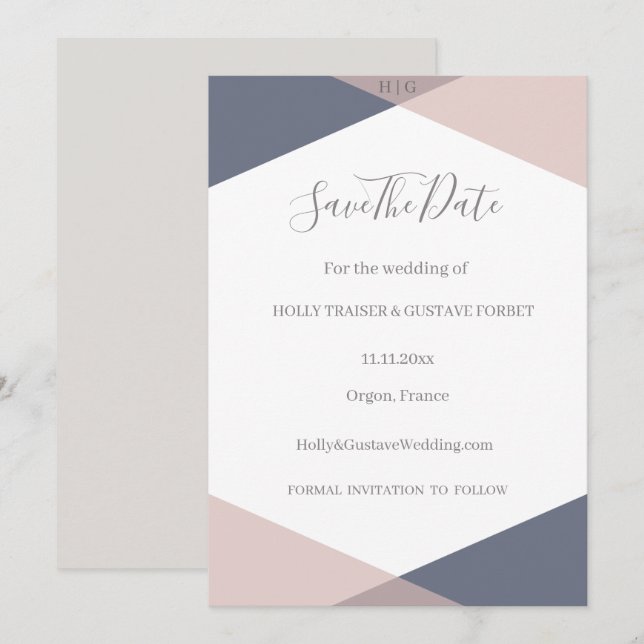 Invitación Monograma Rubor Azul De La Marina Salven Al Boda D (Anverso / Reverso)