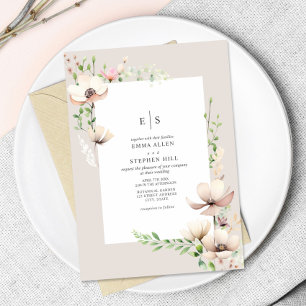 Invitación Monograma Rubor Floral Off Boda Botánico Blanco