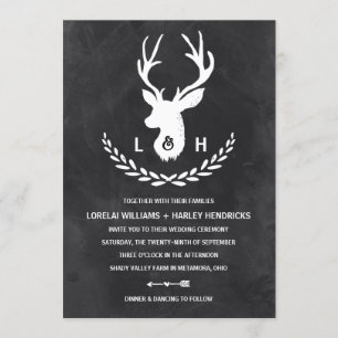 Invitación Monograma ruso Chalkboard Stag Boda