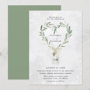 Invitación Monograma ruso Jar   Boda de Corazón Verde