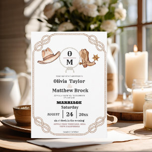 Invitación Monograma rústico de vaquero de boda rural occiden
