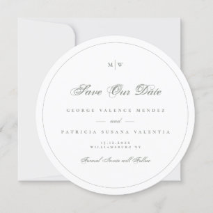 Invitación Monograma Sage Gray Green Frame Photo Save The Dat