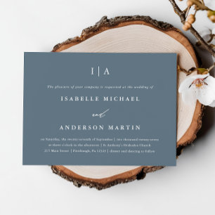 Invitación Monograma simple azul turbio Boda fotográfico