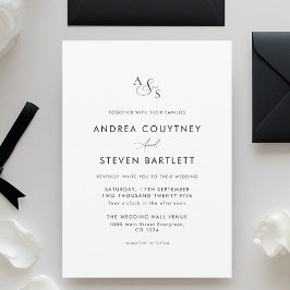 Invitación Monograma simple Boda blanco y negro