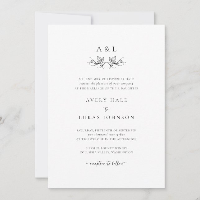 Invitación Monograma simple Boda botánico (Anverso)