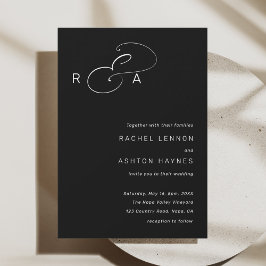 Invitación Monograma simple Boda Minimalista negro