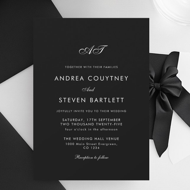 Invitación Monograma simple Boda negro (Subido por el creador)