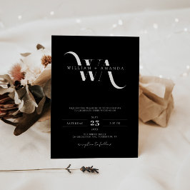 Invitación Monograma simple Boda negro mínimo