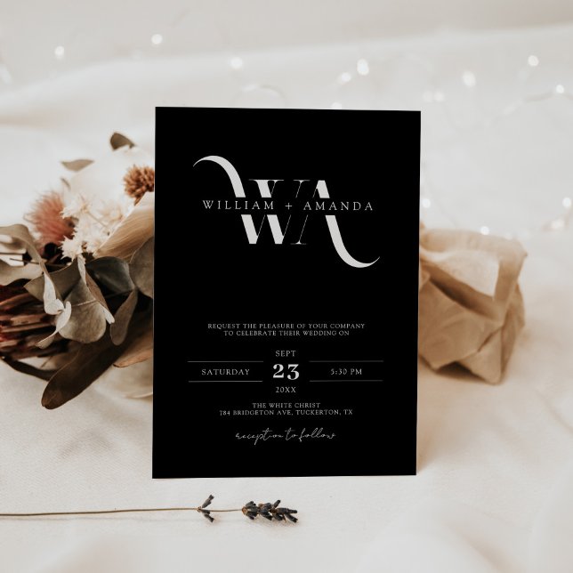 Invitación Monograma simple Boda negro mínimo (Subido por el creador)