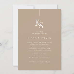Invitación Monograma simple clásico Boda Pale Taupe