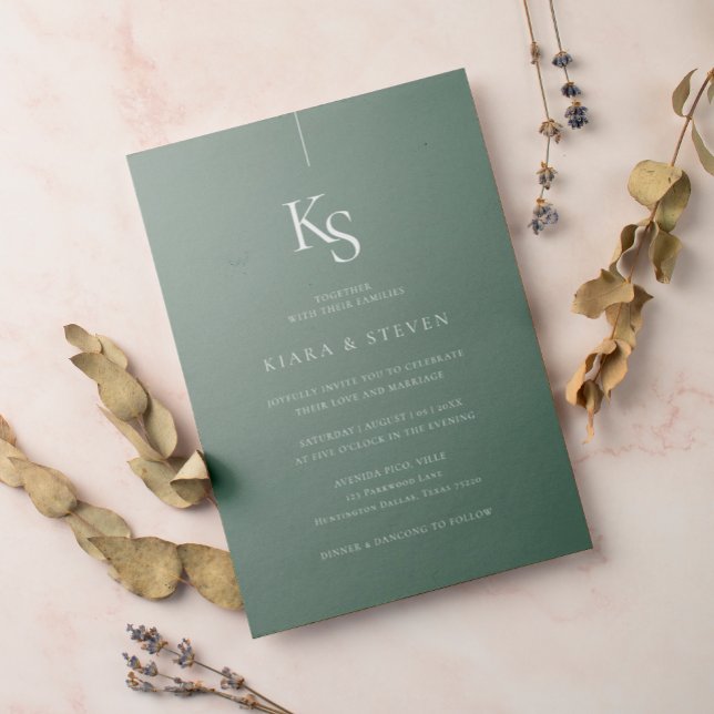 Invitación Monograma simple clásico | Boda Verde Lime oscuro (Subido por el creador)
