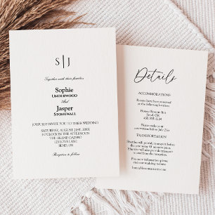 Invitación Monograma Simple Clásico Moderno Todo En Un Boda