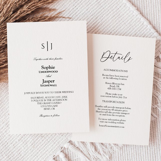 Invitación Monograma Simple Clásico Moderno Todo En Un Boda (Subido por el creador)