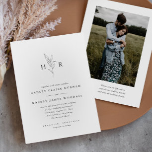 Invitación Monograma simple Código QR botánico Boda fotográfi