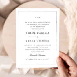 Invitación Monograma simple de Boda blanco y negro