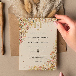 Invitación Monograma simple de Boda de color beige de otoño