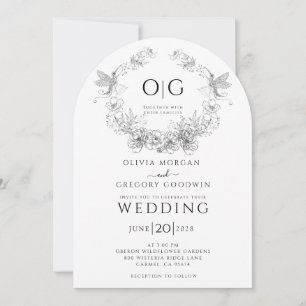 Invitación Monograma simple de floral elegante botánica