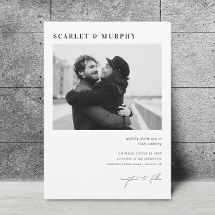 Invitación Monograma simple de fotos en blanco negro y Boda d