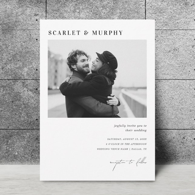 Invitación Monograma simple de fotos en blanco negro y Boda d (Subido por el creador)