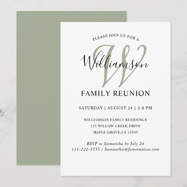 Invitación Monograma simple de reunión familiar (Anverso / Reverso)